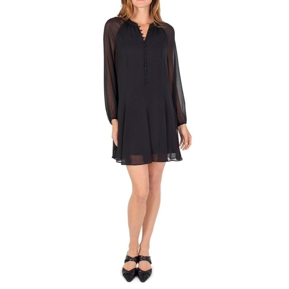 JOIE Long Balloon Sleeve MIDI Dress Black M - Picture 2 of 10